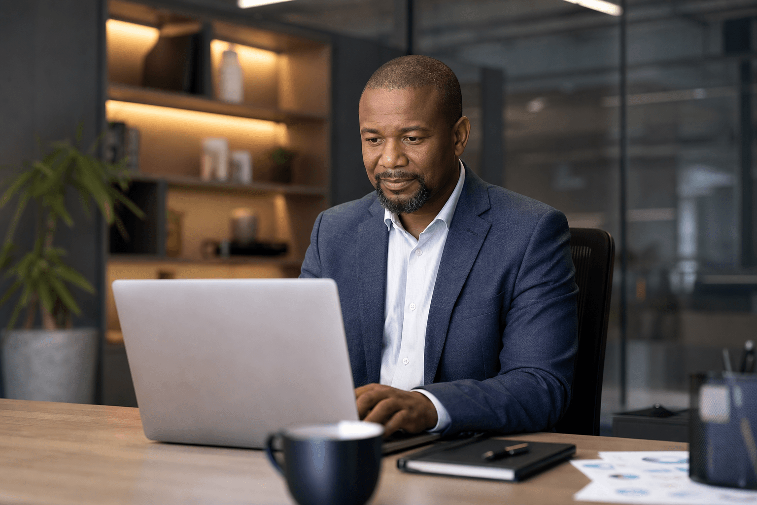 Business professional using Zoho productivity software