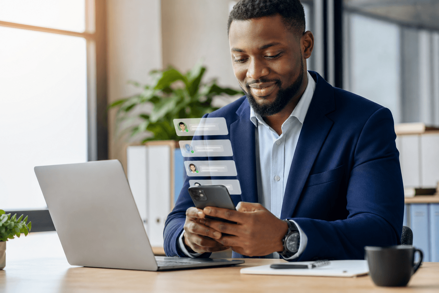 Professional using omnichannel business messaging on mobile