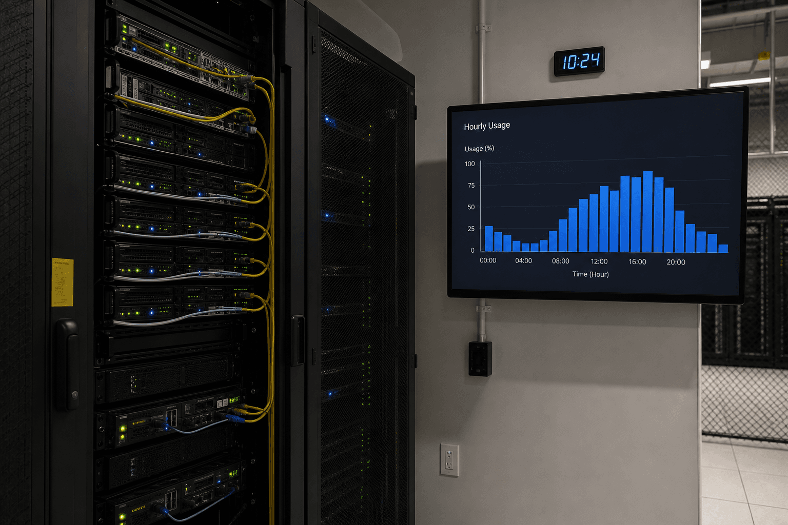 GPU servers with hourly usage monitoring in a data center