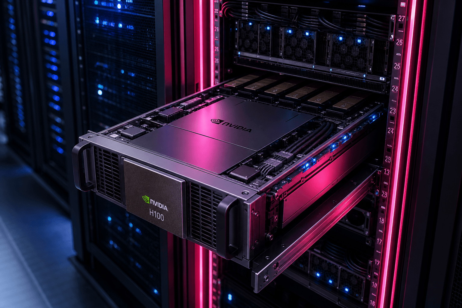 H100 GPU compute node in a data center rack