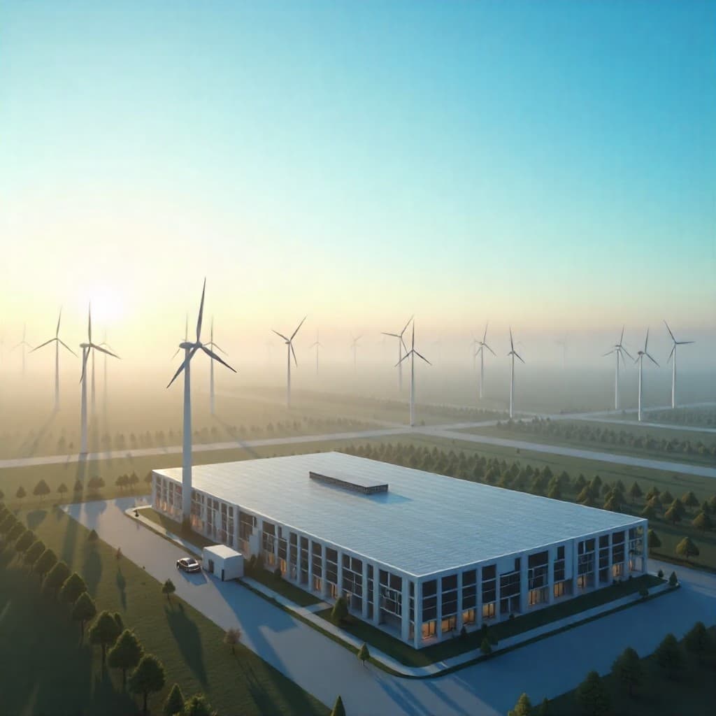 Modern data centre facility with renewable energy infrastructure